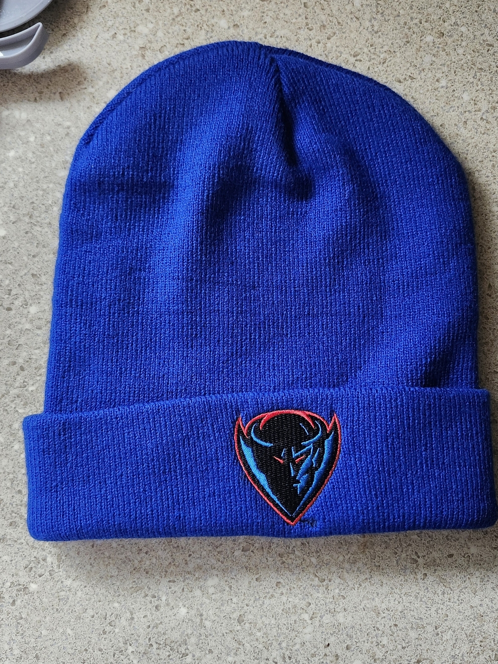 Royal Blue Knit Beanie with Embroidered Bull Logo